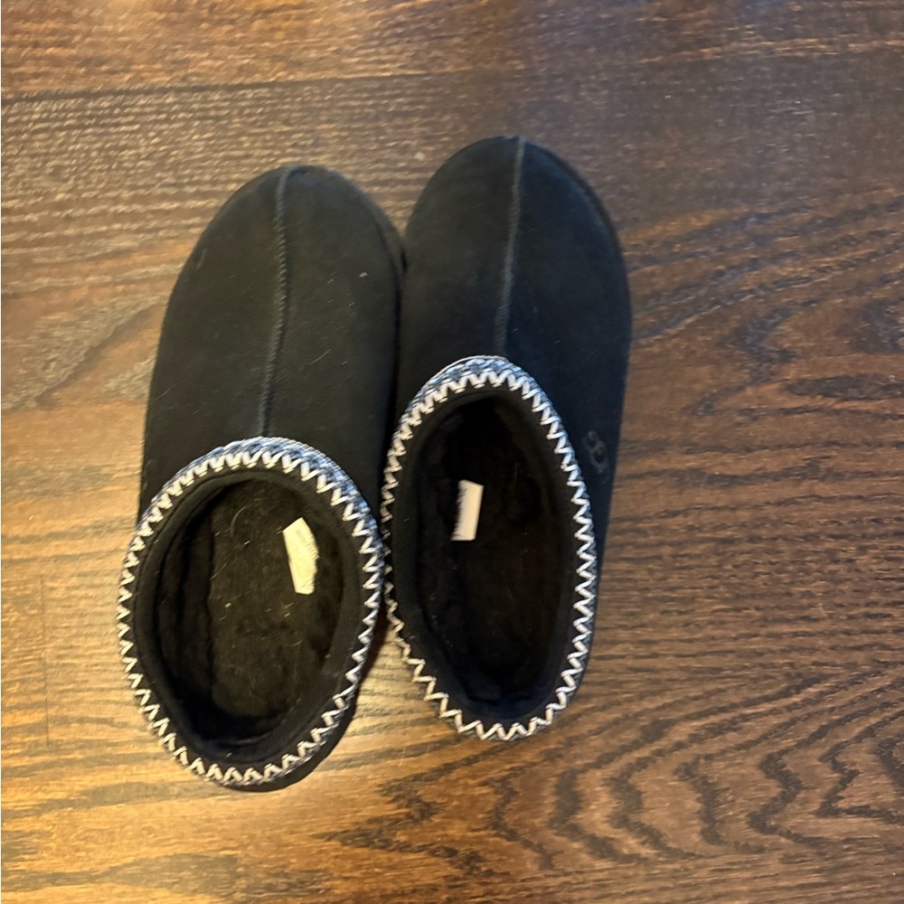Black Slippers with White Trim